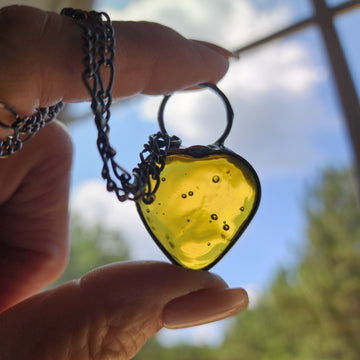 Amber Chunky Heart Pendant Necklace