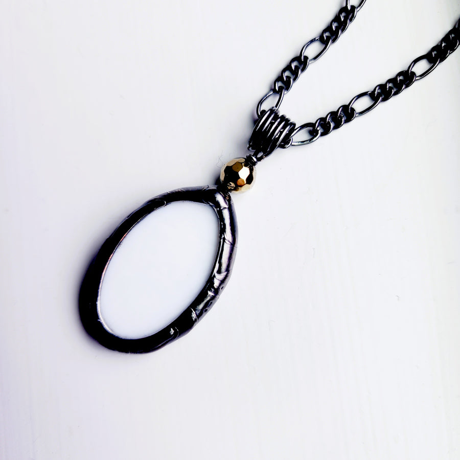 White Stained Glass with Faceted Gold Hematite