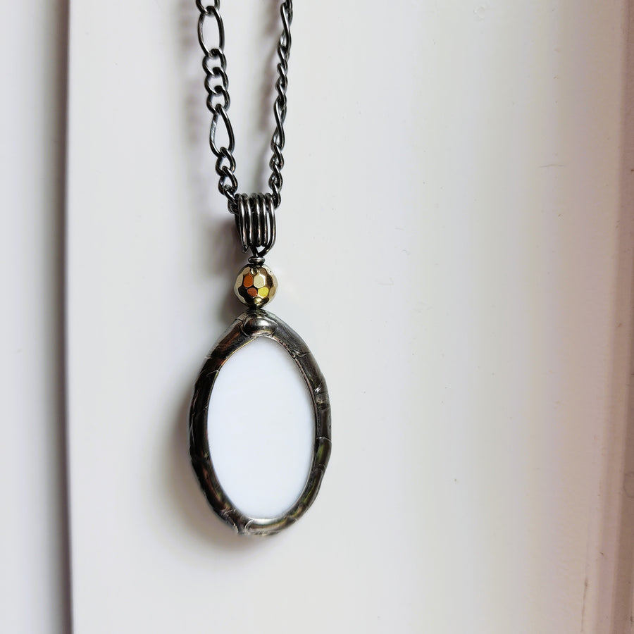 White Stained Glass with Faceted Gold Hematite