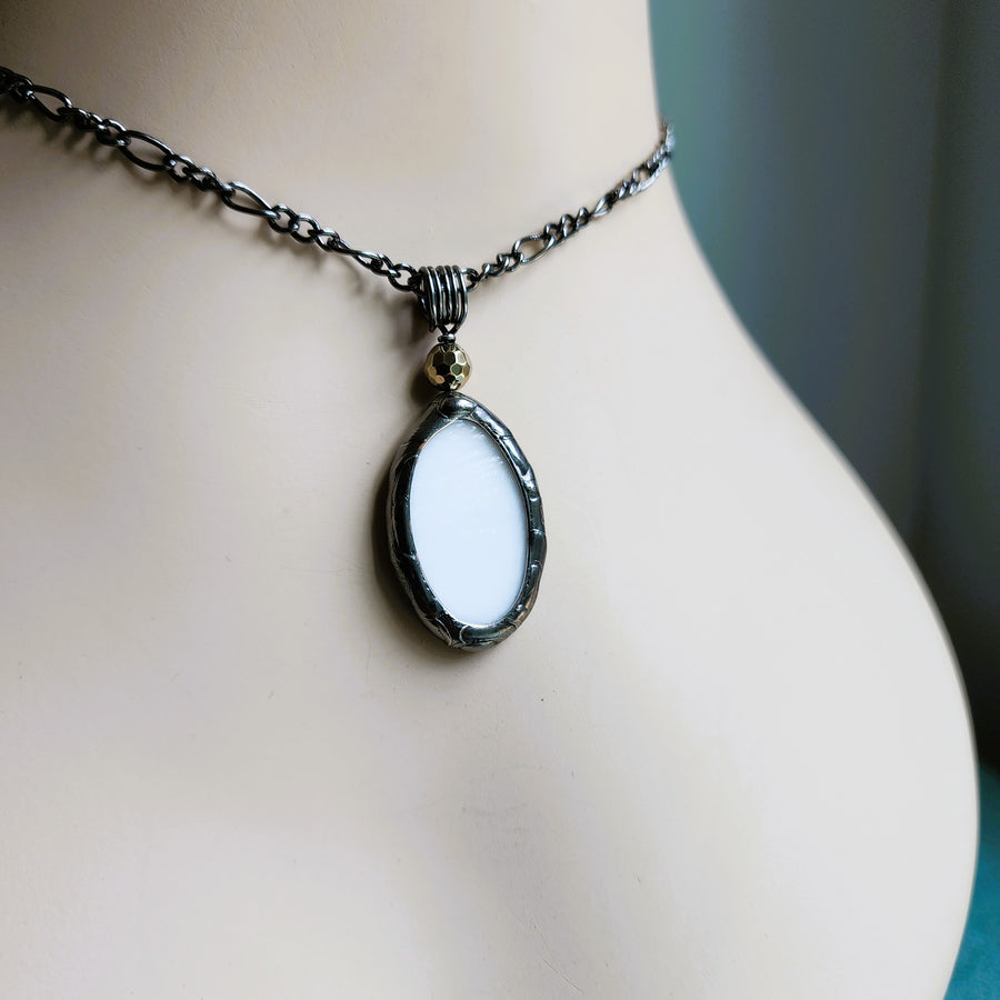 White Stained Glass with Faceted Gold Hematite