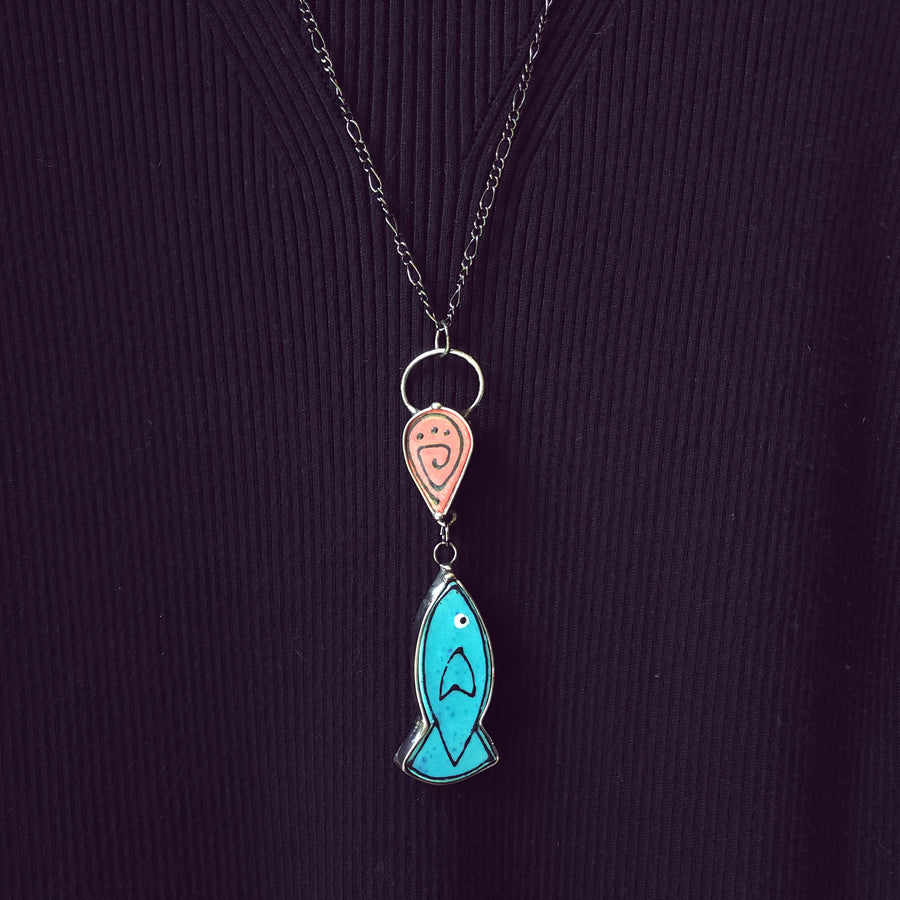 Unique Ceramic Fish Pendant Necklace