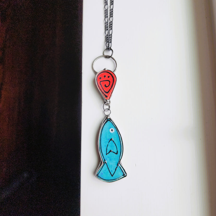 Unique Ceramic Fish Pendant Necklace