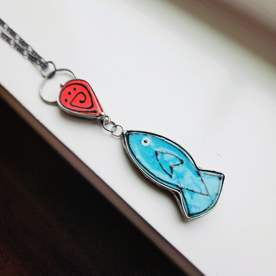 Unique Ceramic Fish Pendant Necklace