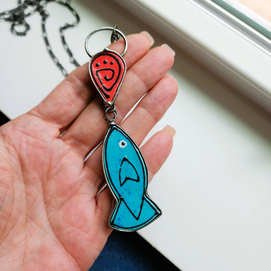 Unique Ceramic Fish Pendant Necklace