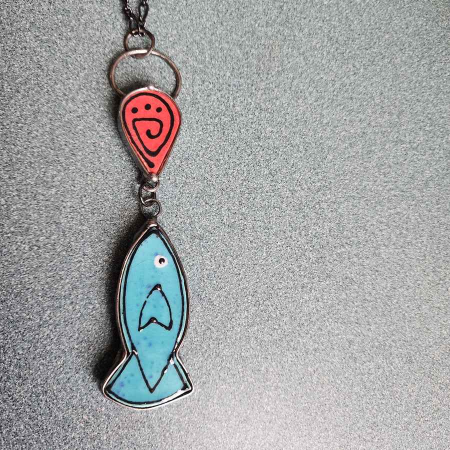 Unique Ceramic Fish Pendant Necklace