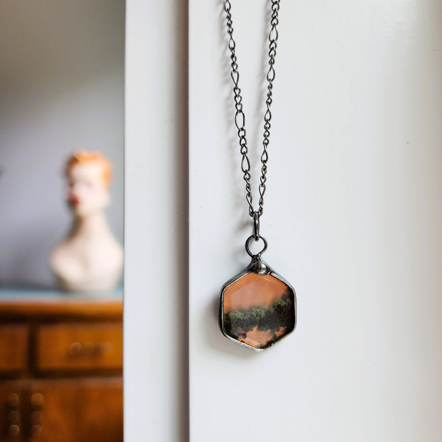 SOLD - Hexagon Moss Agate Pendant Necklace