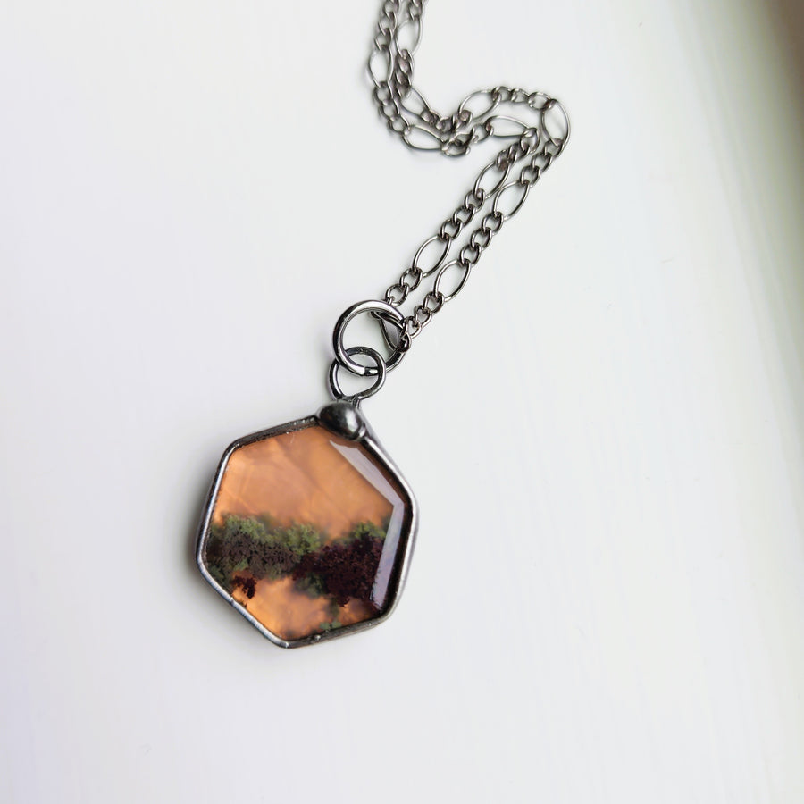 SOLD - Hexagon Moss Agate Pendant Necklace