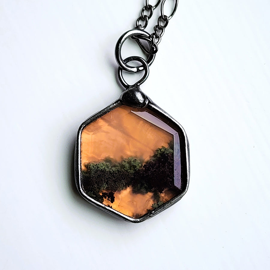 SOLD - Hexagon Moss Agate Pendant Necklace