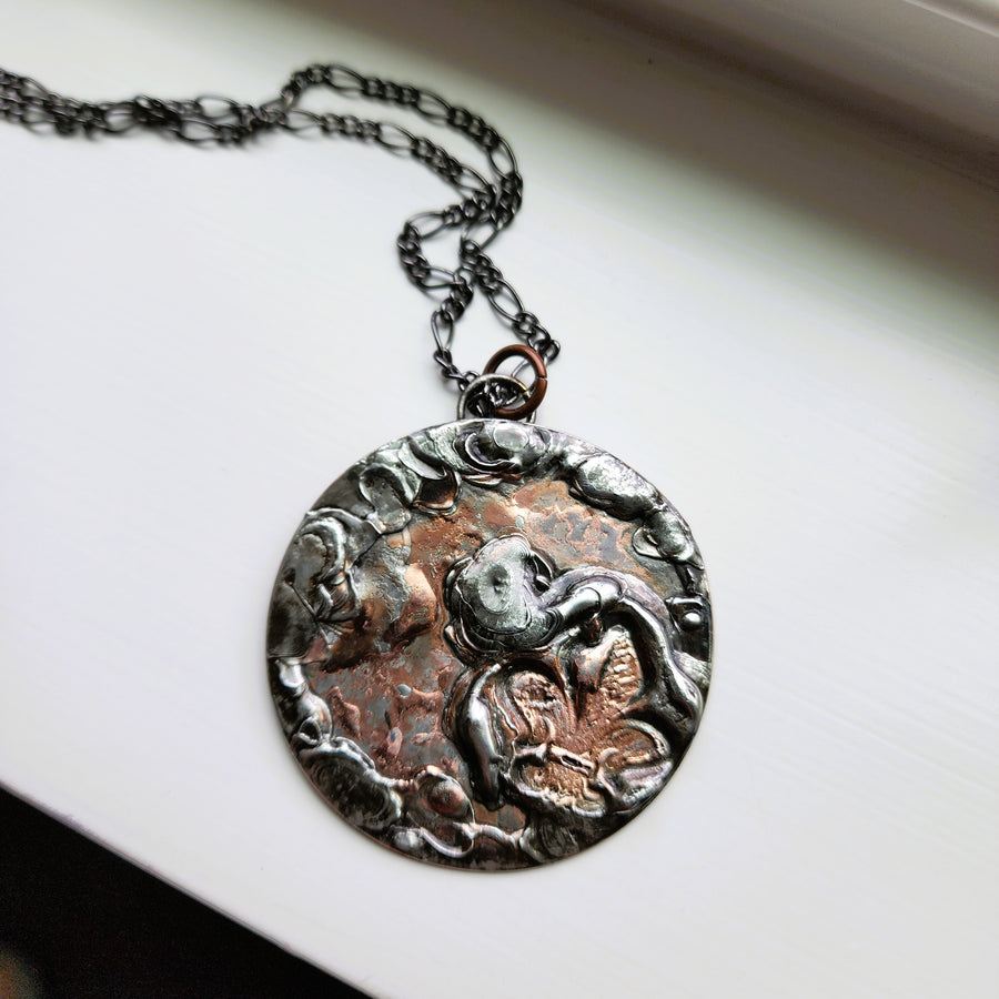 Large Funky Statement Necklace, Copper & Gunmetal