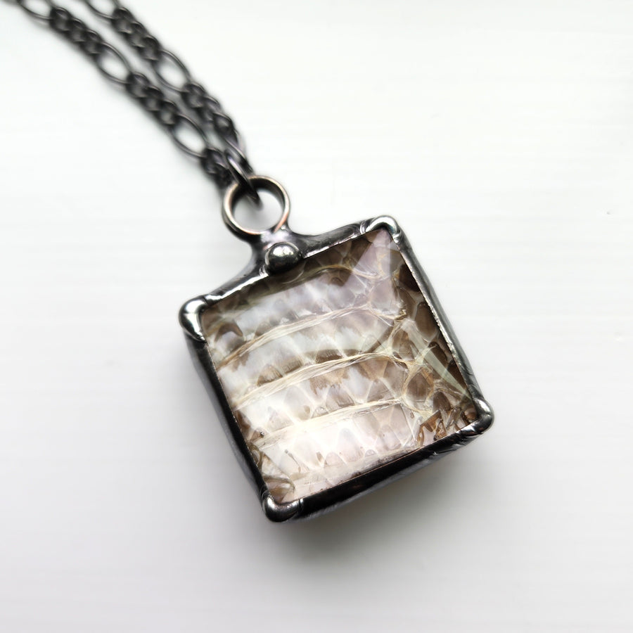 Unique, Creepy & Fun, Real Snakeskin Necklace, Two Sided Pendant