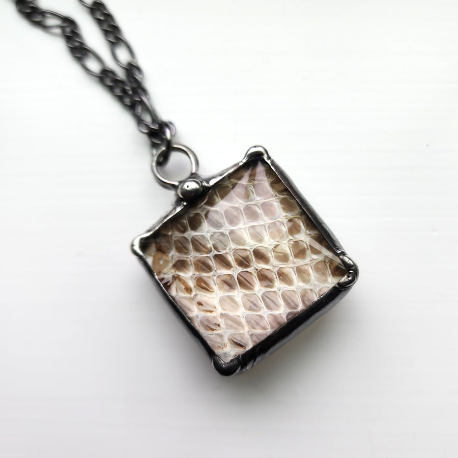 Unique, Creepy & Fun, Real Snakeskin Necklace, Two Sided Pendant
