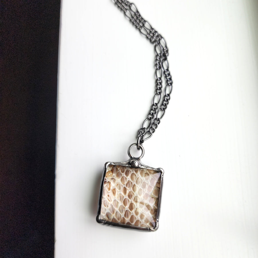 Unique, Creepy & Fun, Real Snakeskin Necklace, Two Sided Pendant