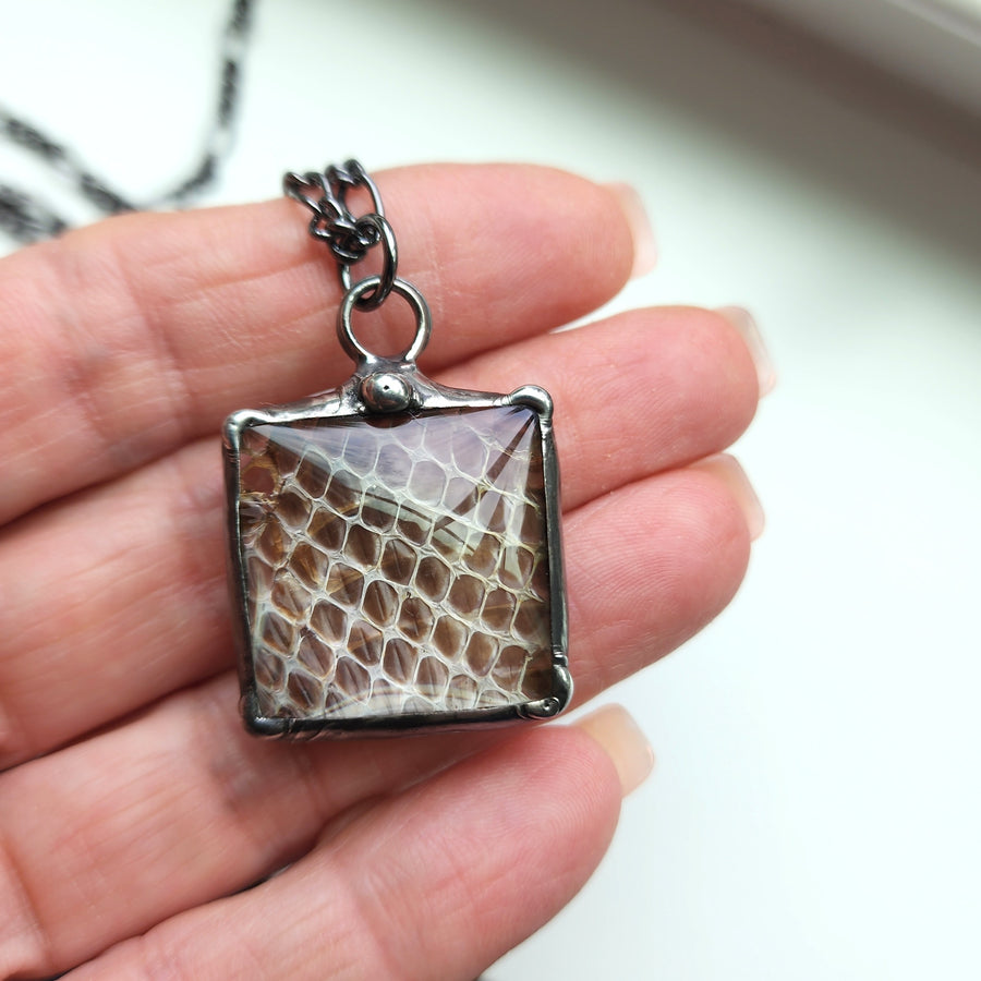 Unique, Creepy & Fun, Real Snakeskin Necklace, Two Sided Pendant