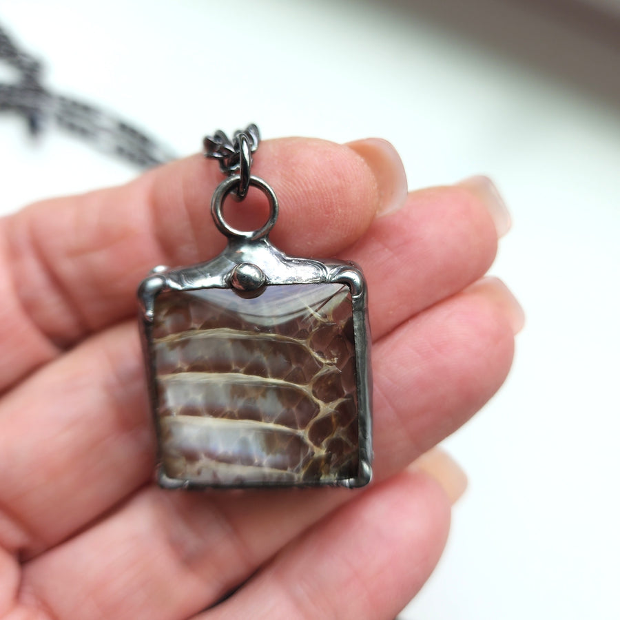 Unique, Creepy & Fun, Real Snakeskin Necklace, Two Sided Pendant