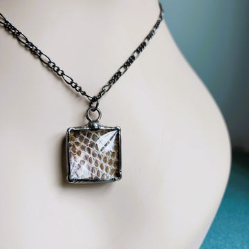 Unique, Creepy & Fun, Real Snakeskin Necklace, Two Sided Pendant