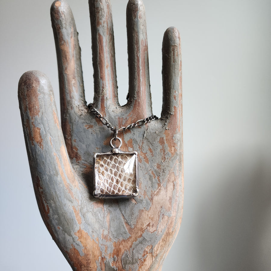 Unique, Creepy & Fun, Real Snakeskin Necklace, Two Sided Pendant