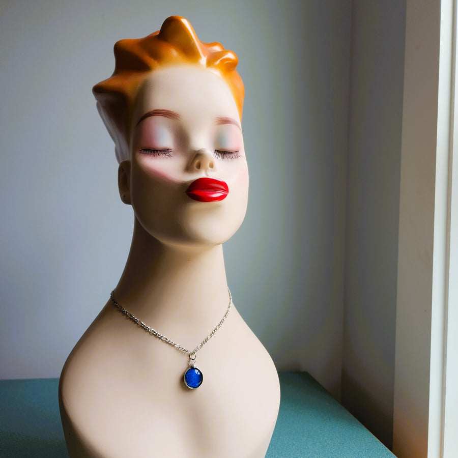 Blue Dichroic Glass Jewelry Set, Earrings and Necklace