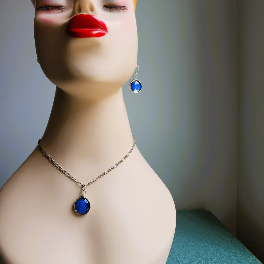 Blue Dichroic Glass Jewelry Set, Earrings and Necklace