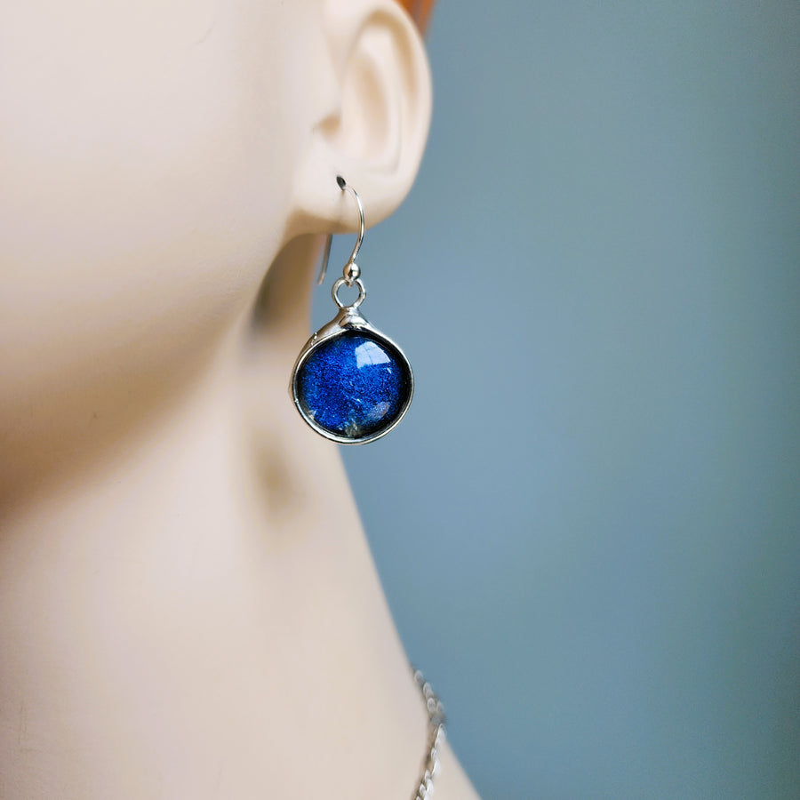 Blue Dichroic Glass Jewelry Set, Earrings and Necklace