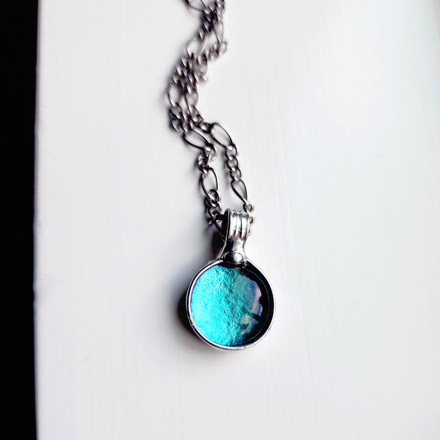 Dichroic Glass Turquoise Blue Dot Pendant Necklace