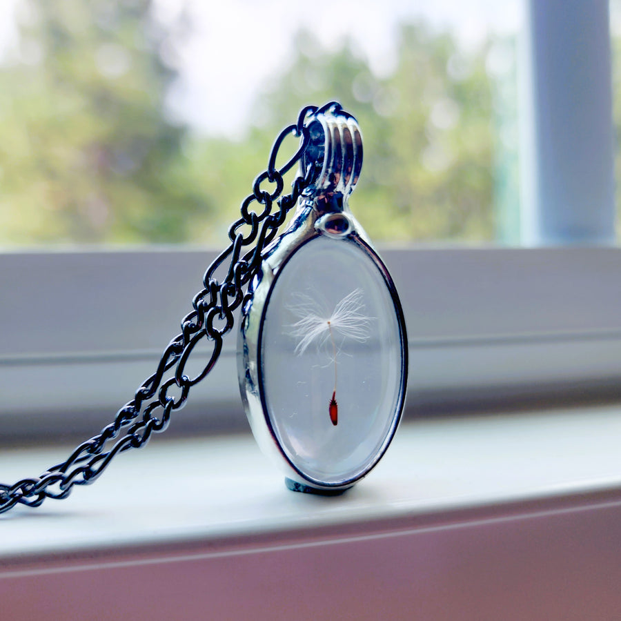 Dandelion Seed Necklace, Make a Wish Jewelry, Nature Pendant in Glass, Handmade Boho Jewelry, Terrarium Necklace for Women, Gift for Sisters,  4 Seeds