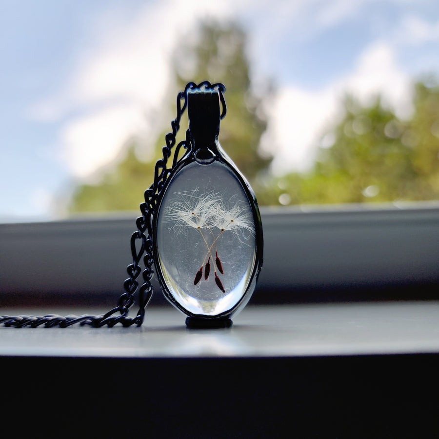 Dandelion Seed Necklace, Make a Wish Jewelry, Nature Pendant in Glass, Handmade Boho Jewelry, Terrarium Necklace for Women, Gift for Sisters,  4 Seeds