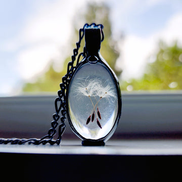 Dandelion Seed Necklace, Make a Wish Jewelry, Nature Pendant in Glass, Handmade Boho Jewelry, Terrarium Necklace for Women, Gift for Sisters,  4 Seeds