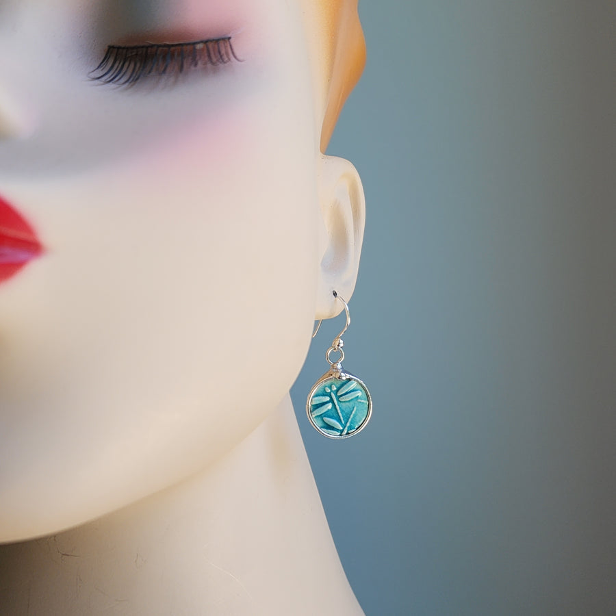 Ceramic Dragonfly Jewelry Set, Pendant Necklace and Earrings