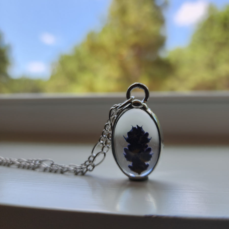 Pressed Flower Jewelry, Real Dried Lavender Pendant Necklace for Women, Artisan Made
