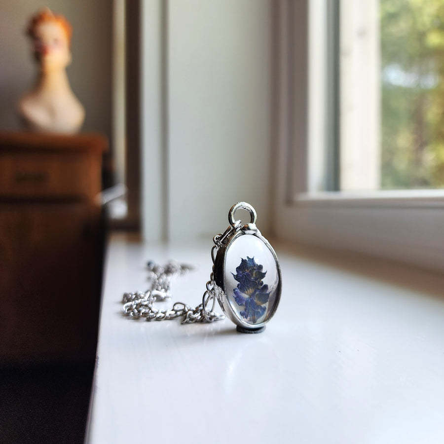 Pressed Flower Jewelry, Real Dried Lavender Pendant Necklace for Women, Artisan Made