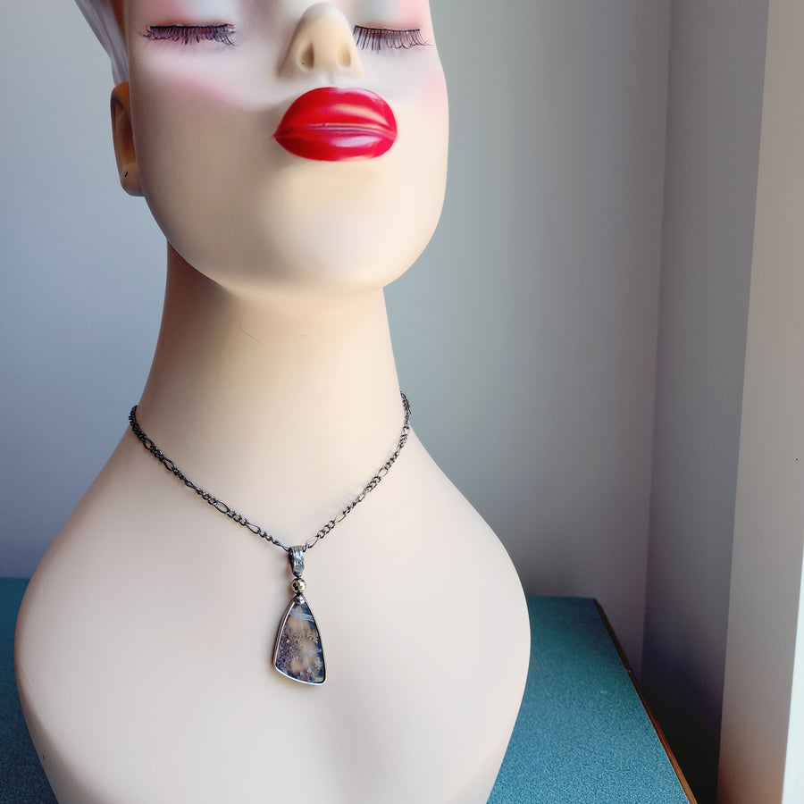 Moss Agate with Faceted Hemitite Bead