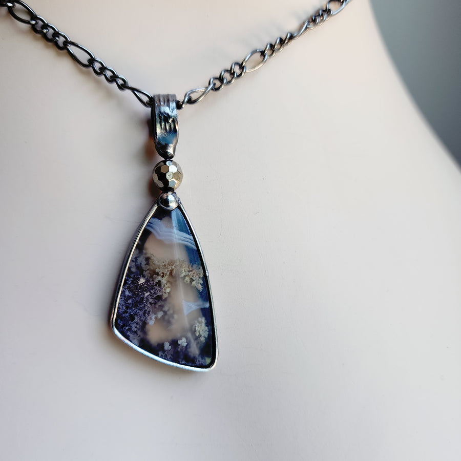 Moss Agate with Faceted Hemitite Bead