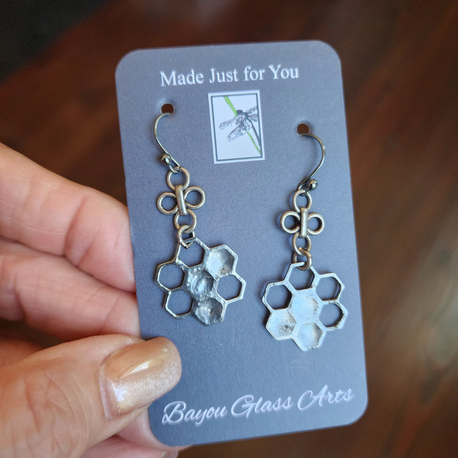 Honeycomb Earrings, Sterling Silver Ear Wires