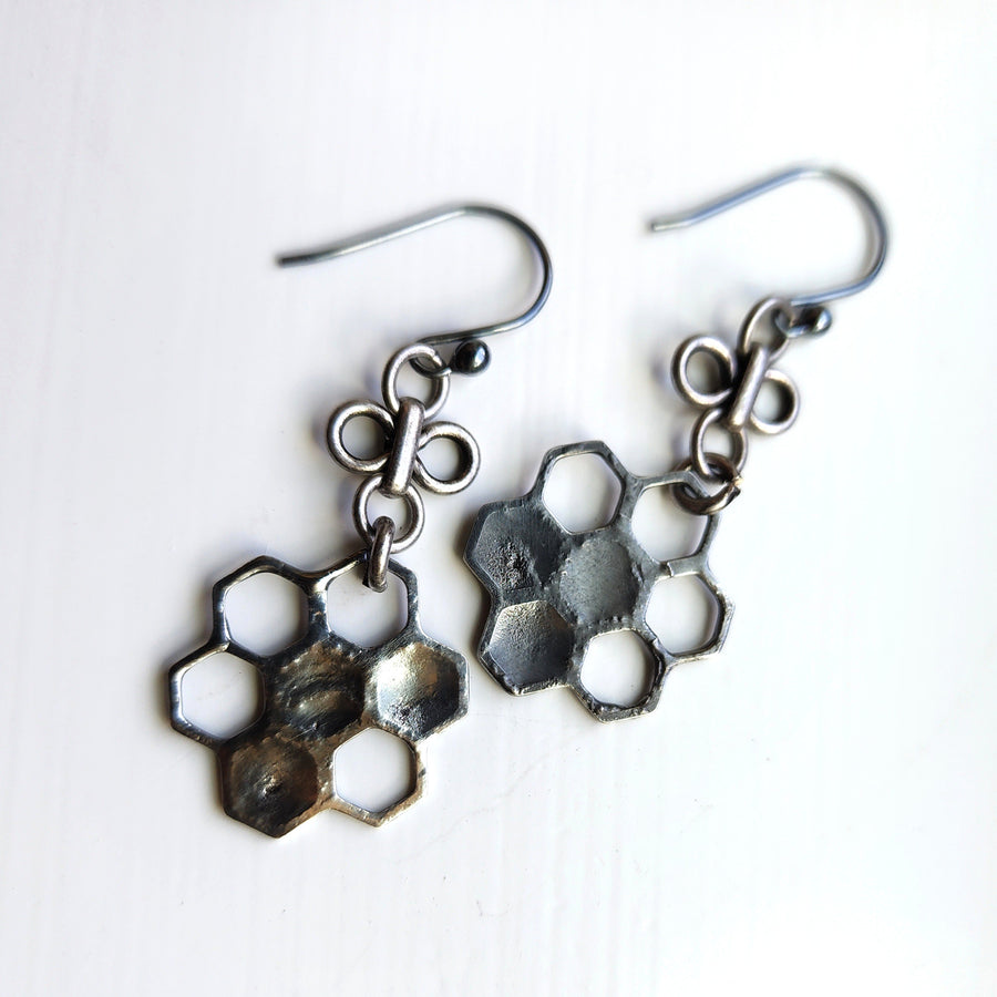 Honeycomb Earrings, Sterling Silver Ear Wires