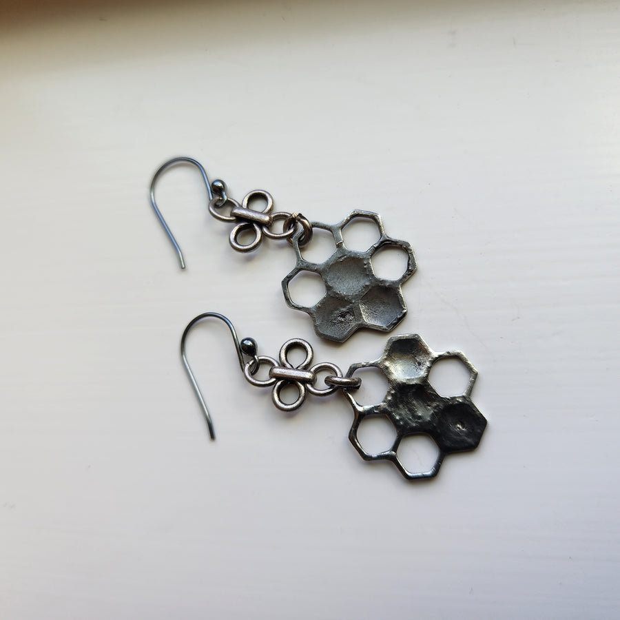 Honeycomb Earrings, Sterling Silver Ear Wires