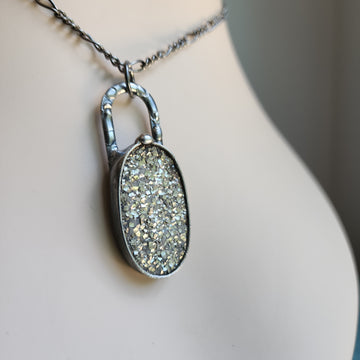 Raw Pyrite Oval Pendant Necklace