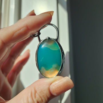 Copper and Green Agate Gemstone Pendant Necklace