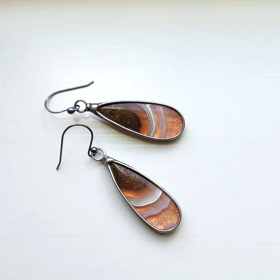 Moss Agate & Copper Earrings with .925 Sterling Silver Ear Wires