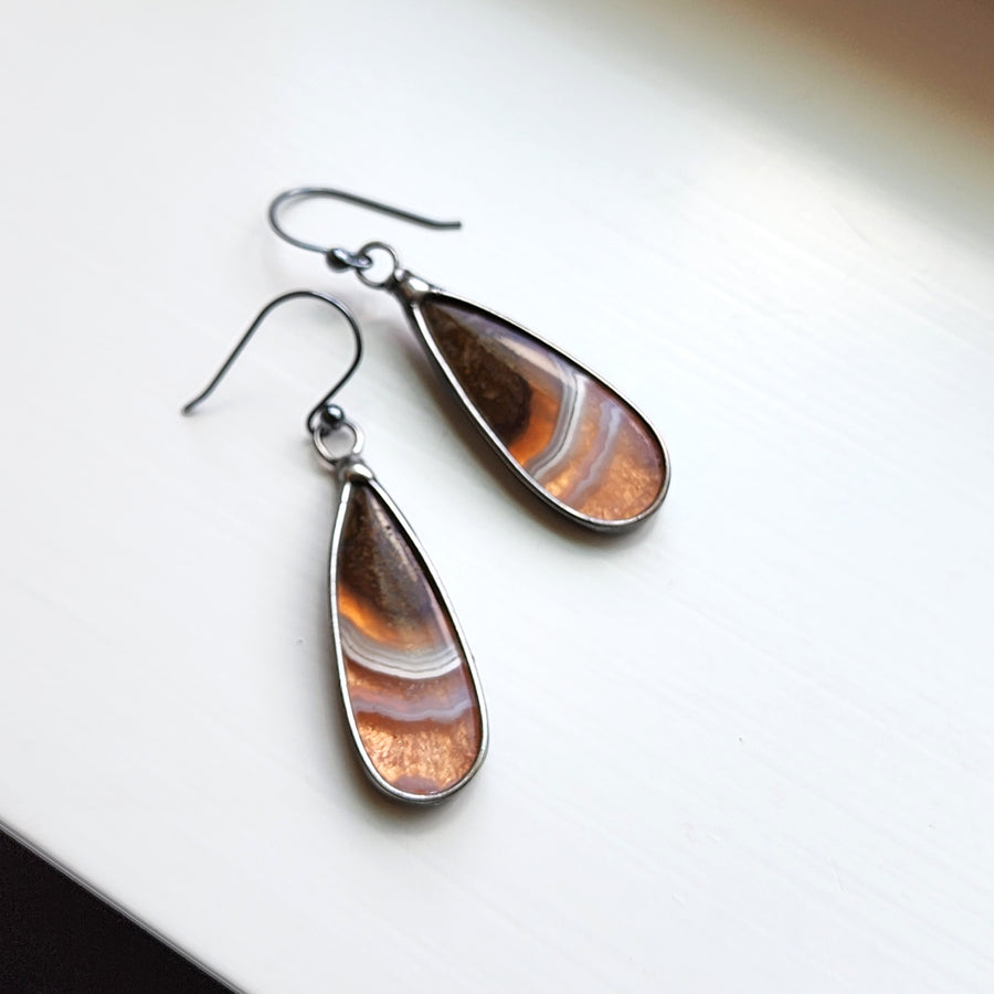 Moss Agate & Copper Earrings with .925 Sterling Silver Ear Wires