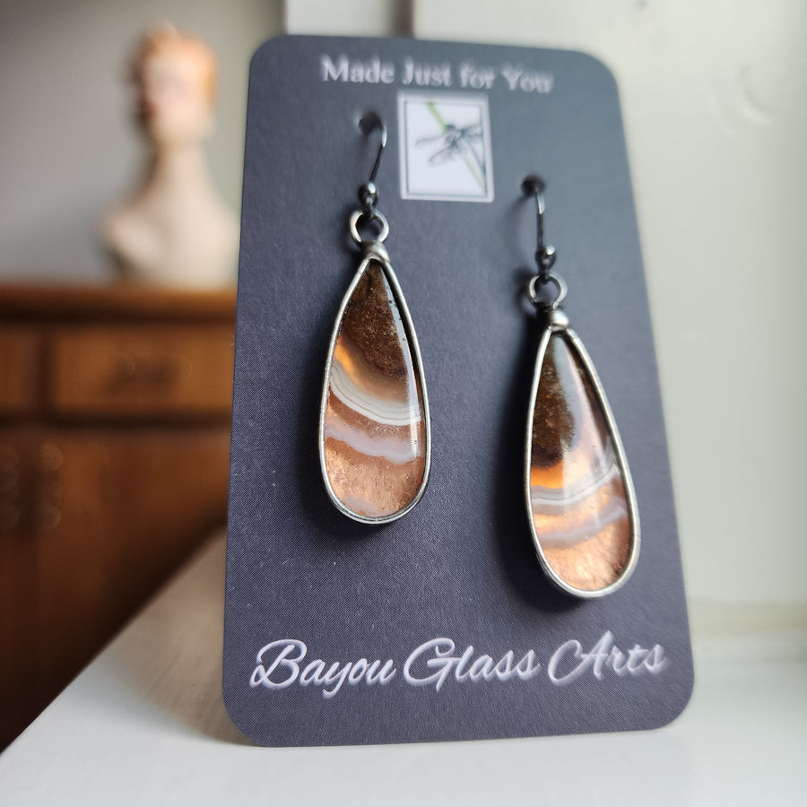 Moss Agate & Copper Earrings with .925 Sterling Silver Ear Wires