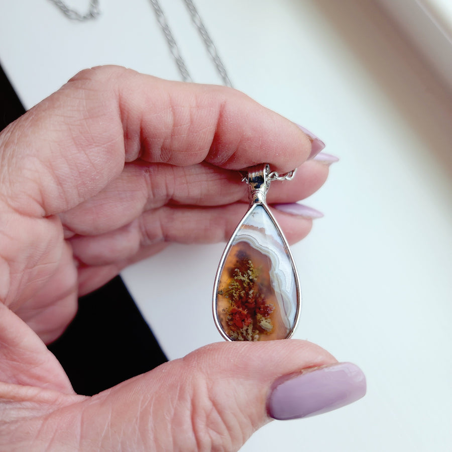 Teardrop Moss Agate Pendant