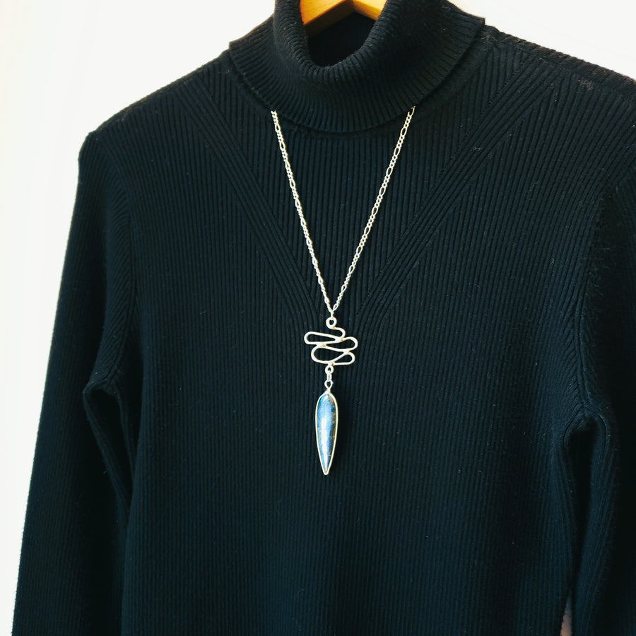 Long Pendant Necklace, Flashy Blue Labradorite, Handcrafted Jewelry