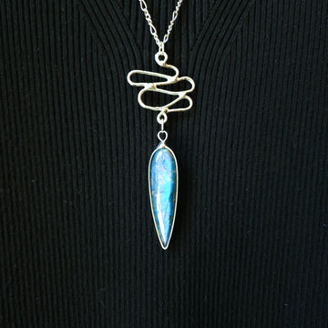 Long Pendant Necklace, Flashy Blue Labradorite, Handcrafted Jewelry