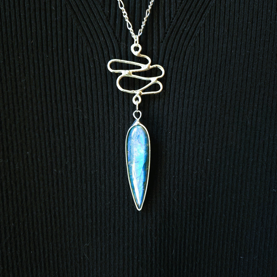 Long Pendant Necklace, Flashy Blue Labradorite, Handcrafted Jewelry