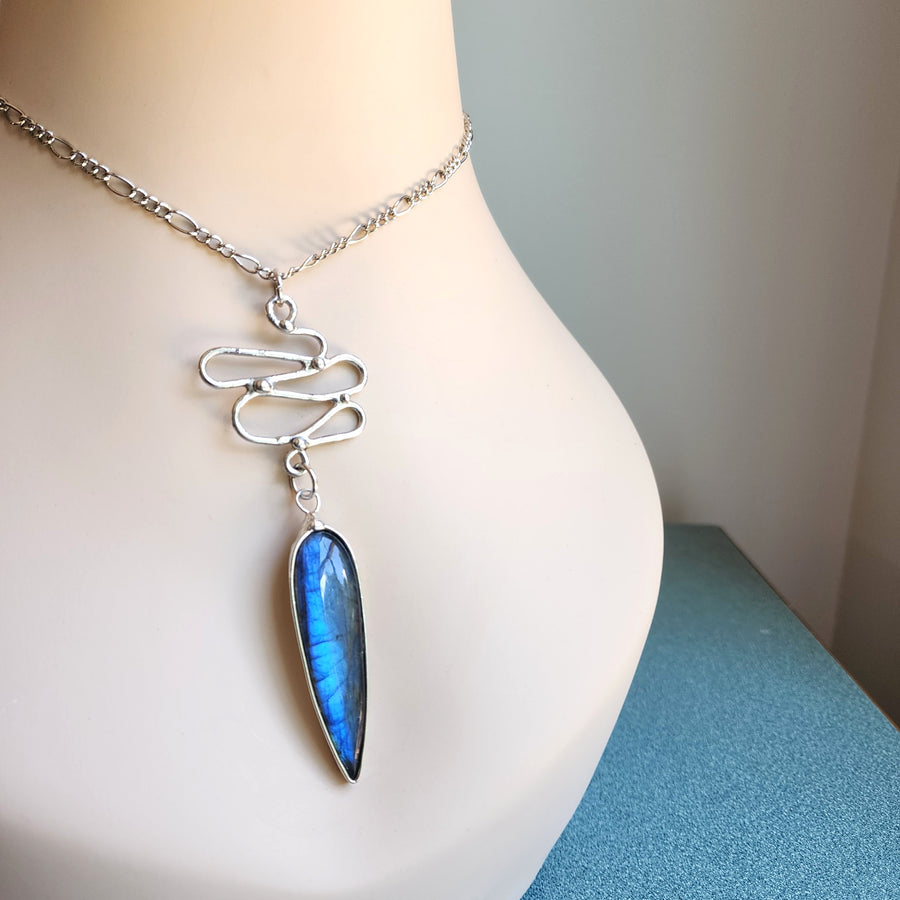 Long Pendant Necklace, Flashy Blue Labradorite, Handcrafted Jewelry