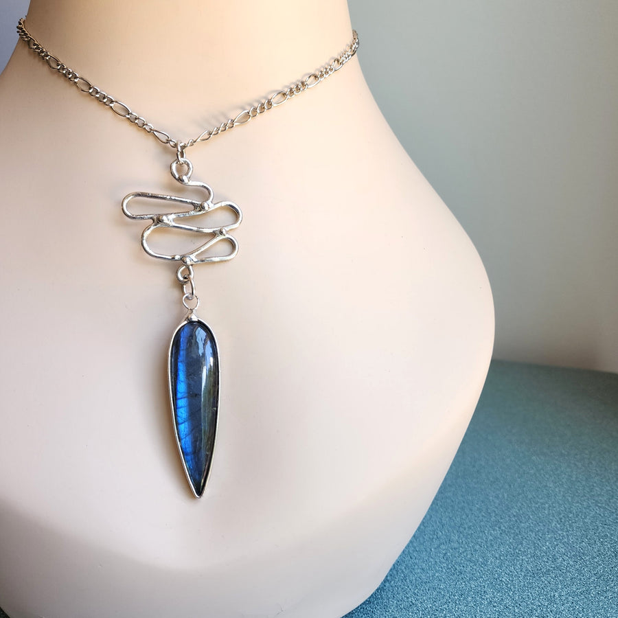 Long Pendant Necklace, Flashy Blue Labradorite, Handcrafted Jewelry