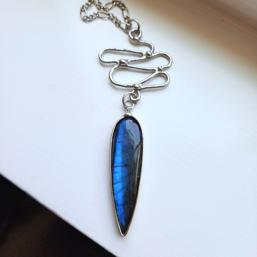 Long Pendant Necklace, Flashy Blue Labradorite, Handcrafted Jewelry