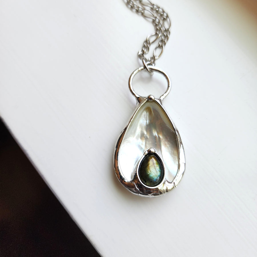 SOLD - Mother of Pearl with Labradorite Inset Pendant Necklace