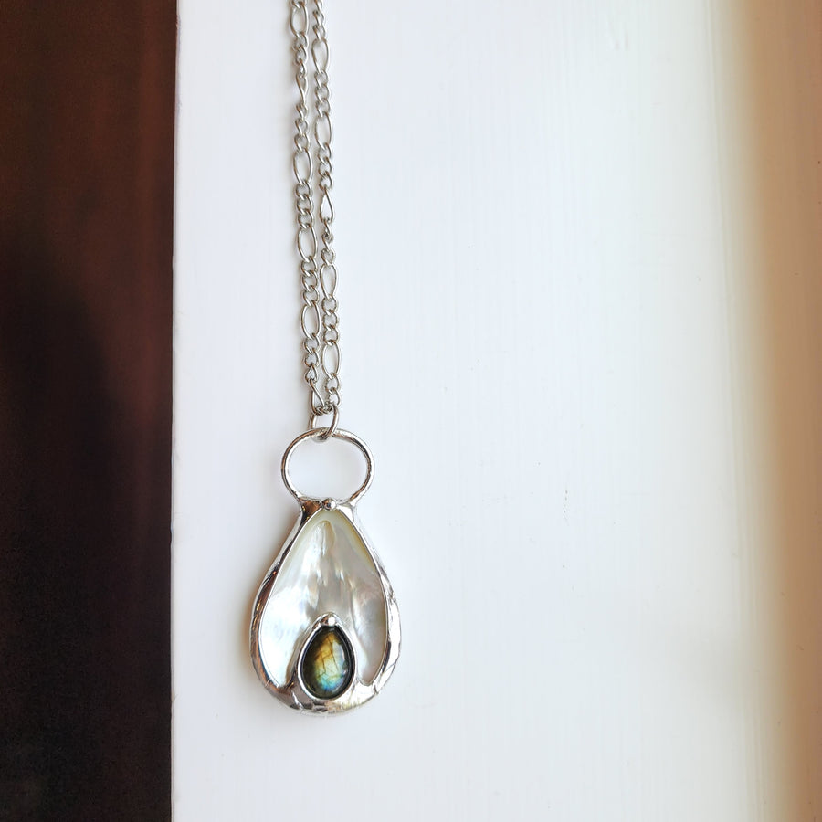 SOLD - Mother of Pearl with Labradorite Inset Pendant Necklace