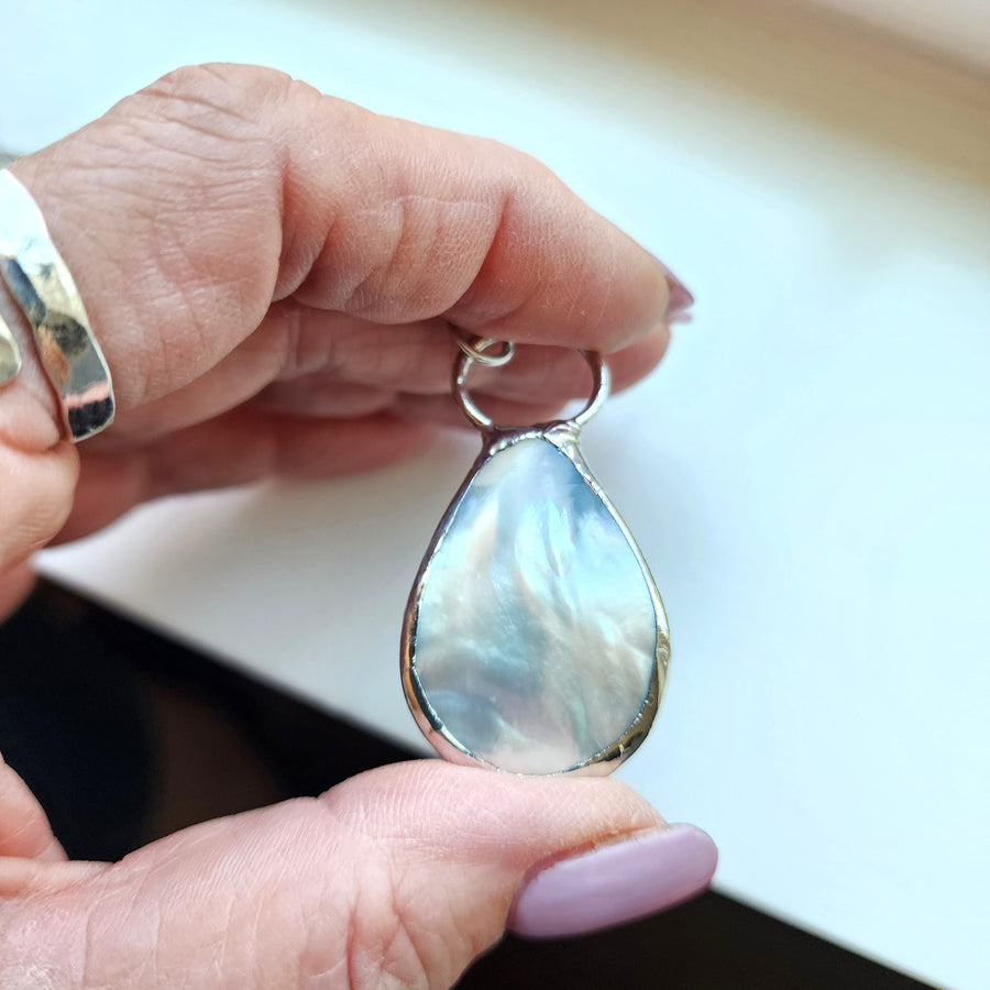 SOLD - Mother of Pearl with Labradorite Inset Pendant Necklace